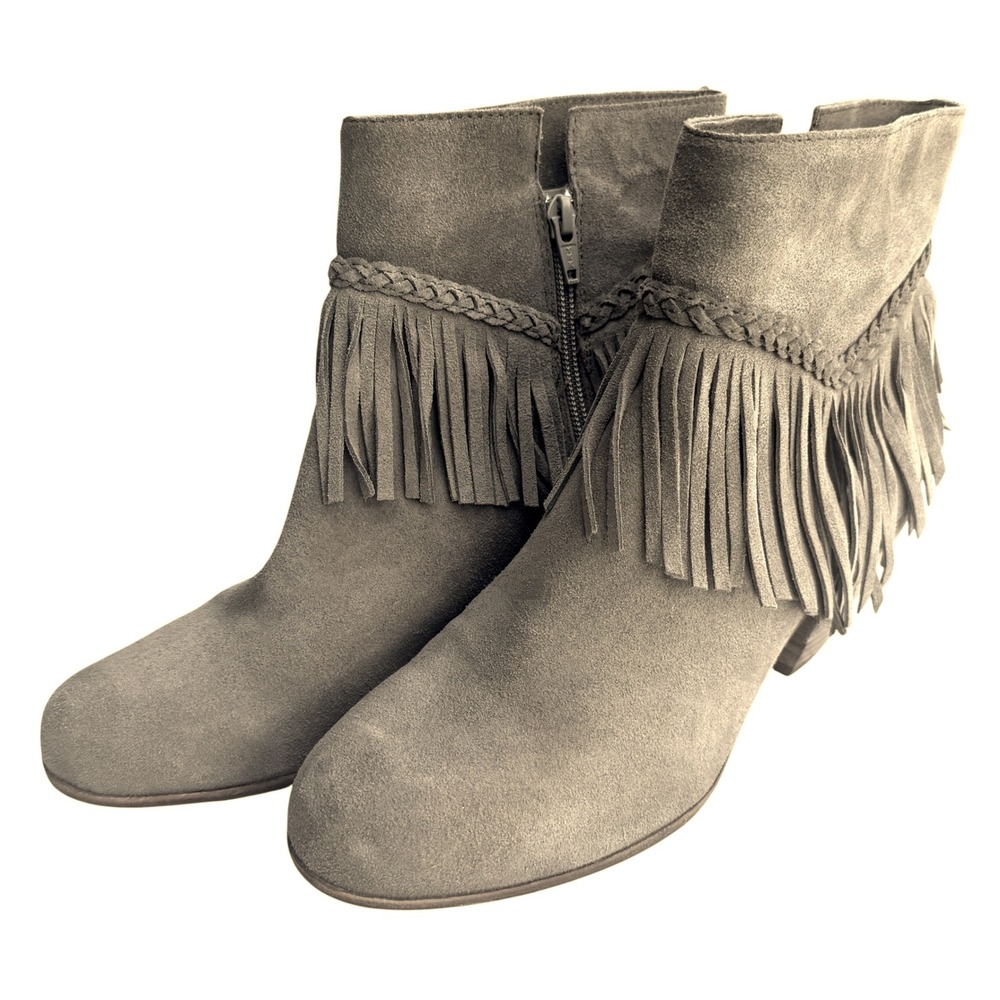 Gianni Bini Fringe Ankle Boots Women 9.5M Tan/Brown EUC Suede Western Boho